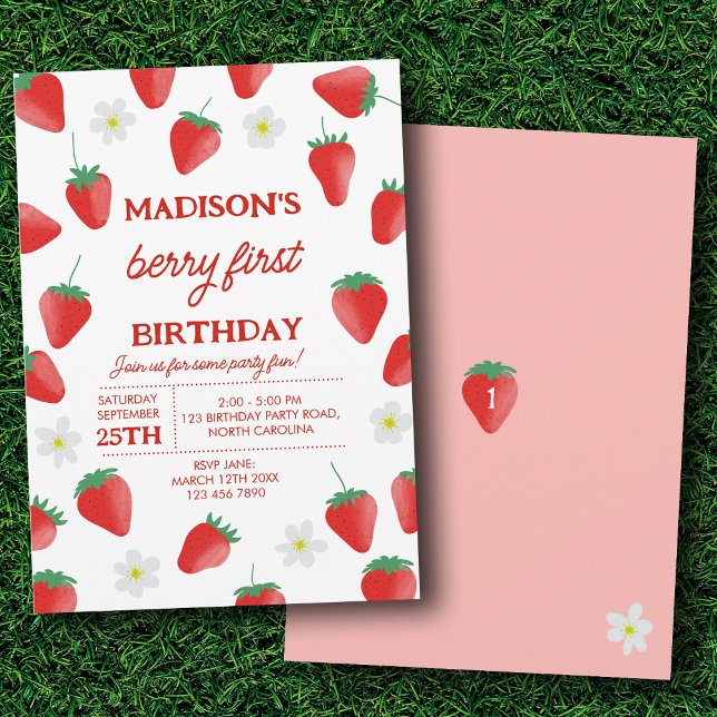 Invitation Berry 1er Anniversaire Fraise Turner One (Berry First 1st Birthday Strawberry Turning One Invitation)