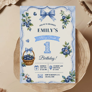Invitation Berry 1er Premier Nœud Fille au Bleuet Fête d'anni