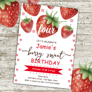 Invitation Berry 4th Birth Watercolor