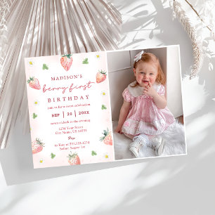 Invitation Berry aux fraises mignonnes 1er anniversaire Photo