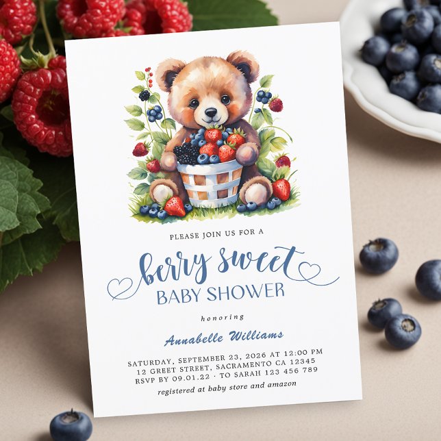 Invitation Berry Baby shower doux Berries sauvages et ours en (Créateur téléchargé)