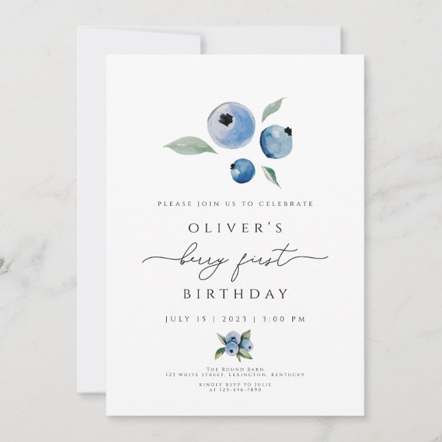 Invitation Berry Birthday Invitation, Blueberry 1er Anniversa (Devant)