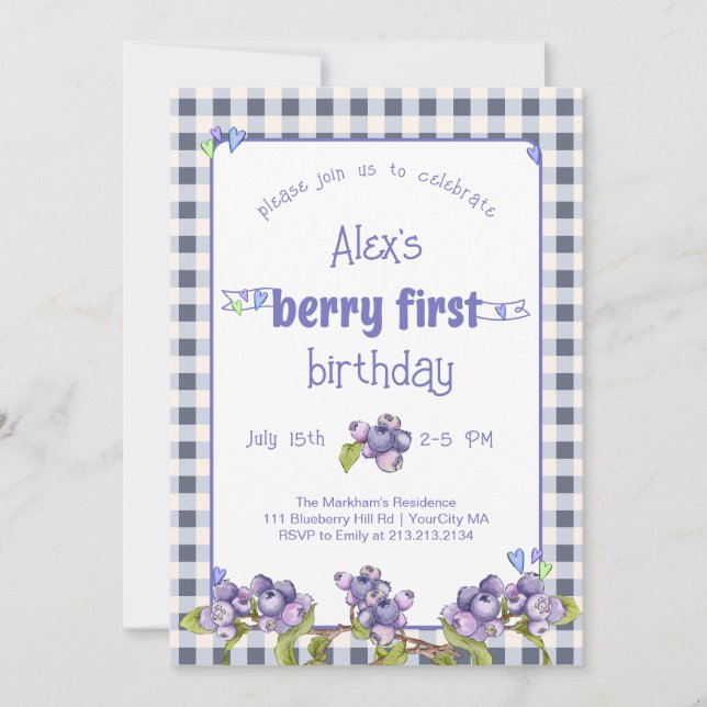 Invitation Berry Blueberry Premier anniversaire (Devant)