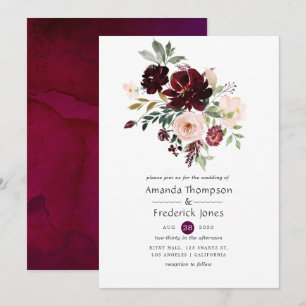 Invitation Berry Bourgogne et Mariage floral