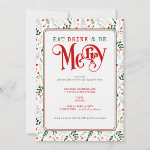 Invitation Berry Branche Manger, Boire Soyez Joyeux Noël Potl