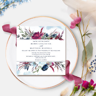 Invitation Berry Burgundy et Blue Floral Carré Mariage Inv