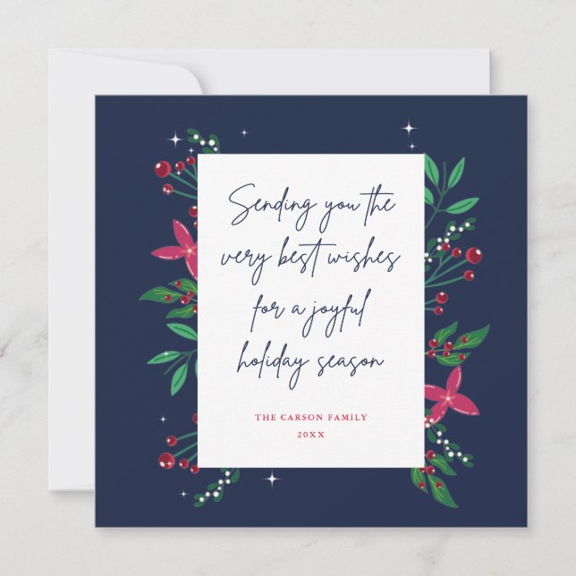 Invitation Berry Christmas Holiday Floral Flat Grey Card (Devant)