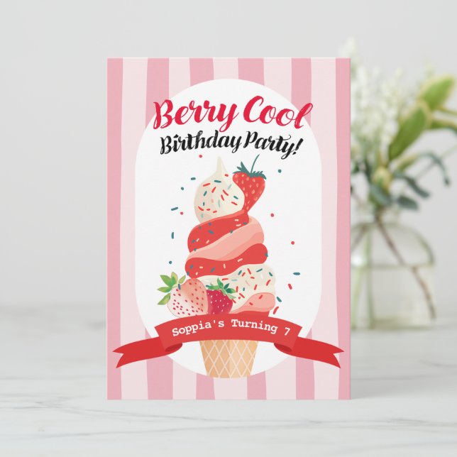 Invitation Berry Cool crème glacée fraise Anniversaire (Debout devant)