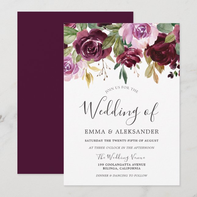 Invitation Berry de Bourgogne et Mariage de automne floral Li (Devant / Derrière)