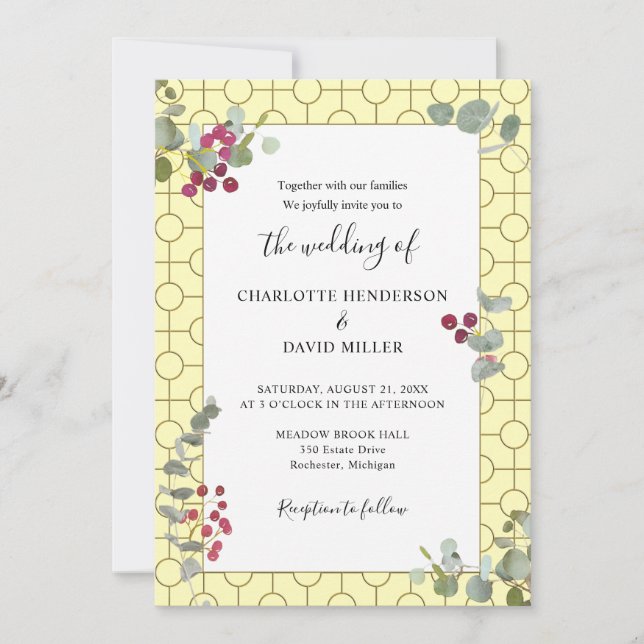 Invitation Berry de Bourgogne et Mariage vert Eucalyptus (Devant)