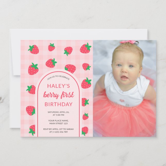 Invitation Berry de mûre fraise 1er anniversaire Photo (Devant)