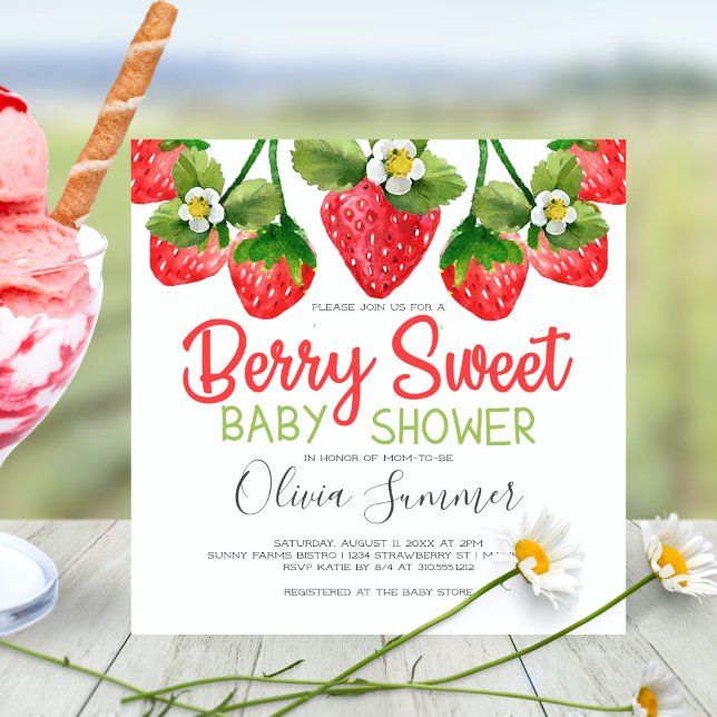Invitation Berry En vichy Baby shower sucré aux fraises (Créateur téléchargé)