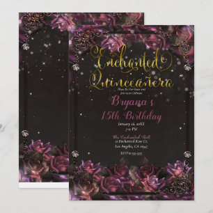 Invitation Berry Enchanted Roses Flore foncé Quinceañera