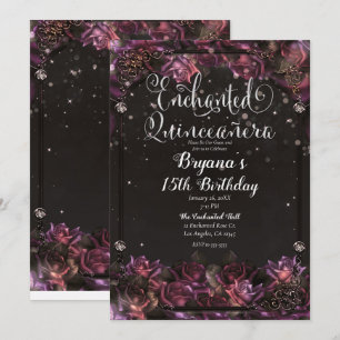 Invitation Berry Enchanted Roses Flore foncé Quinceañera