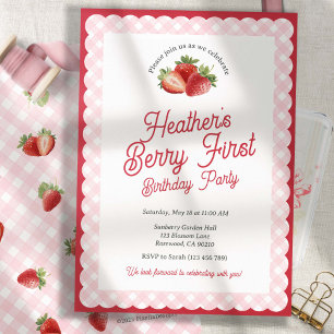 Invitation Berry First Anniversaire de la fraise avec Gingham