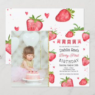 Invitation Berry First Birday Strawberry Photo