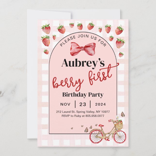 Invitation Berry First Birthday (Devant)