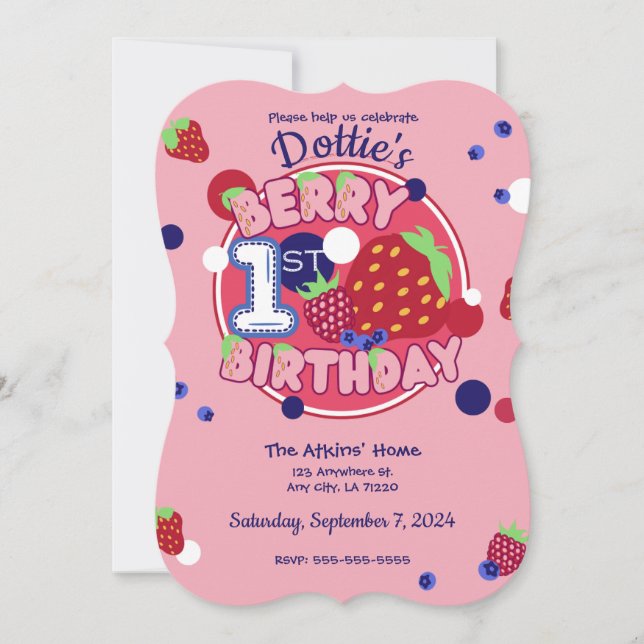 Invitation Berry First Birthday (Devant)
