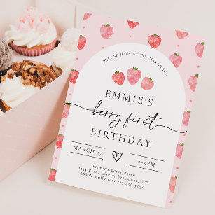 Invitation Berry First Birthday   fraise