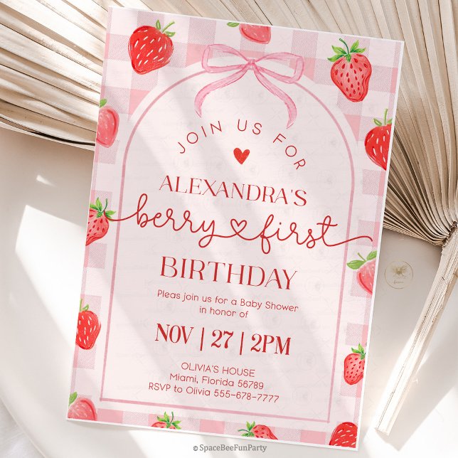 Invitation Berry First Birthday Strawberry (berry first birthday, strawberry birthday, first birthday girl, berry themed party, strawberry first)