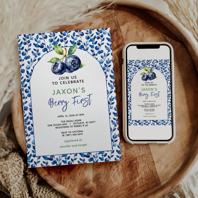 Invitation Berry First Blueberry 1er Anniversaire (Créateur téléchargé)