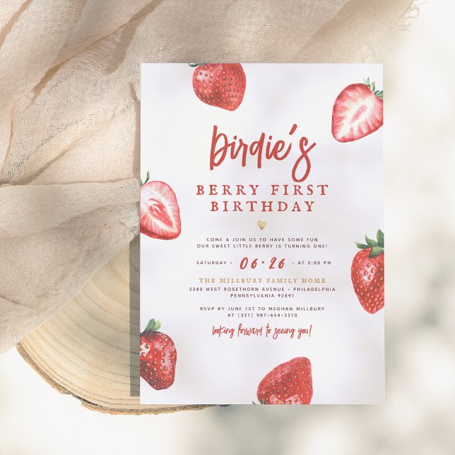 Invitation Berry First | Cute Fille aux fraises 1er anniversa (Créateur téléchargé)