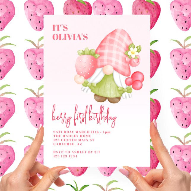 Invitation Berry First Cute Gnome 1er Anniversaire (Créateur téléchargé)