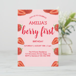 Invitation Berry First fraise 1er Anniversaire rose