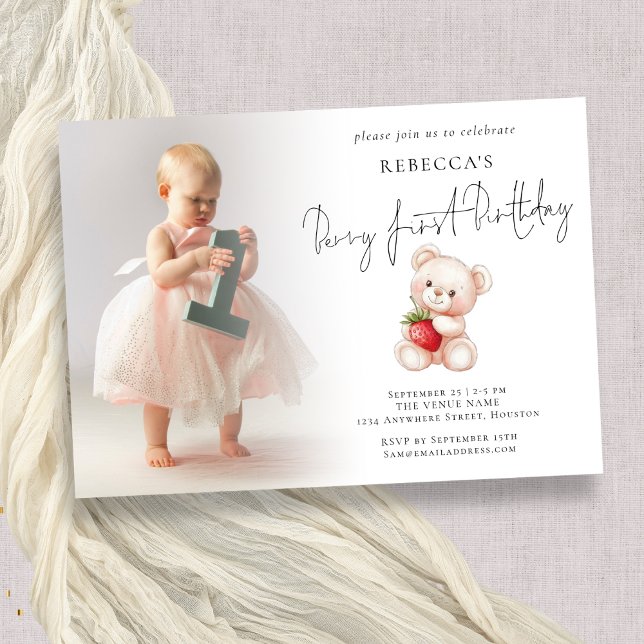 Invitation Berry First Photo Overlay 1er Anniversaire (Créateur téléchargé)