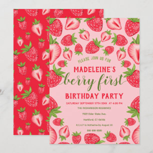 Invitation Berry First Pink Strawberry 1er Anniversaire