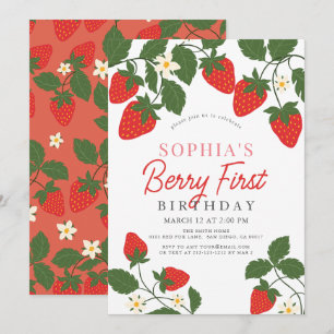 Invitation Berry First Red Strawberry Floral 1er anniversaire
