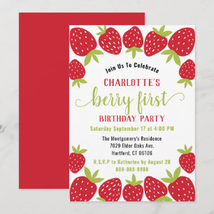 Invitation Berry First Strawberry 1er fête d'anniversaire Per