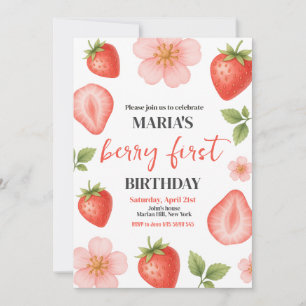 Invitation Berry First Strawberry 1ère fête d'anniversaire