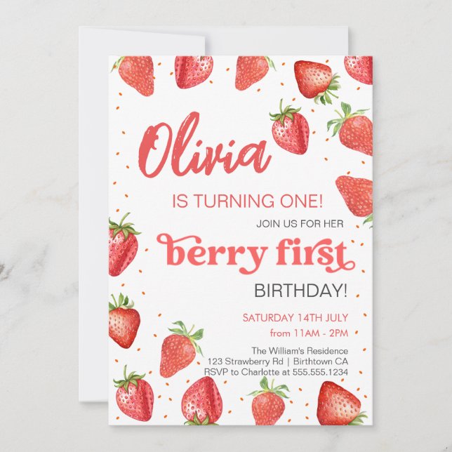 Invitation Berry First Strawberry Anniversaire (Devant)