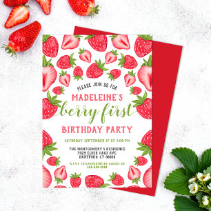 Invitation Berry First Strawberry Cute Custom 1er Anniversair
