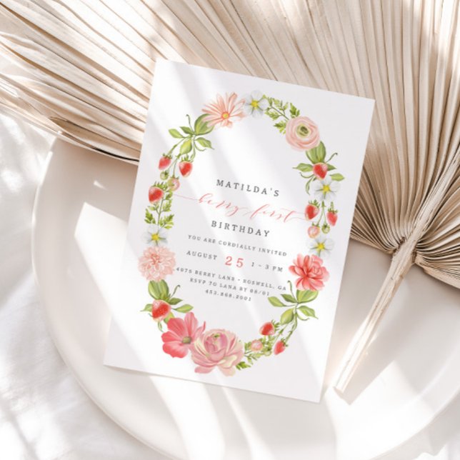 Invitation Berry First Strawberry Été 1er anniversaire | (Créateur téléchargé)