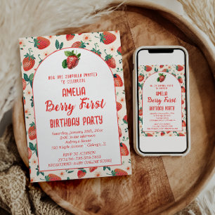 Invitation Berry First Strawberry Girl 1er anniversaire fête