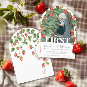 Invitation Berry First Strawberry Photo 1ère fête d'anniversa