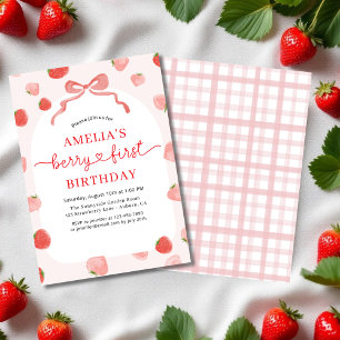 Invitation Berry fraise 1er premier anniversaire de la fille 