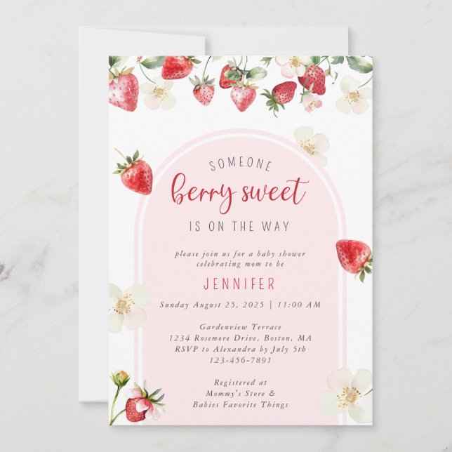 Invitation Berry fraise Baby shower sucré (Devant)