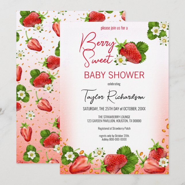 Invitation Berry fraise Baby shower sucré (Devant / Derrière)