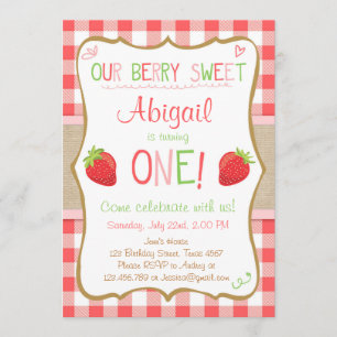 Invitation Berry fraise Douce rose rouge Premier anniversaire