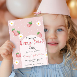 Invitation Berry fraise mignonne Daisy Premier anniversaire