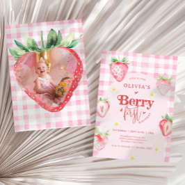 Invitation Berry Fraise mignonne Première photo Anniversaire