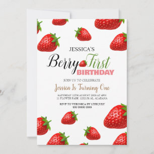 Invitation Berry fraise Premier anniversaire Simple mignonne