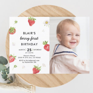 Invitation Berry fraise Première fille 1er anniversaire Photo