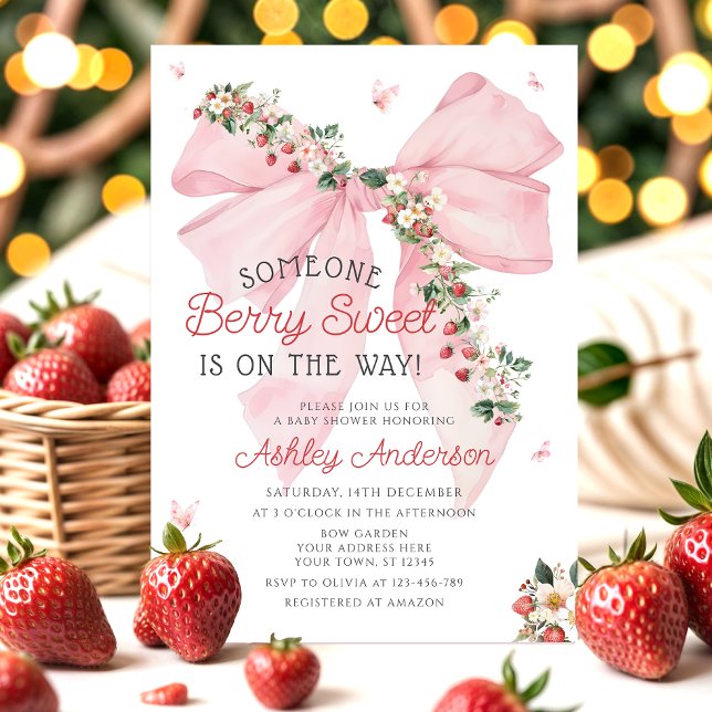 Invitation Berry fraise Sweet Bow Girl Baby shower (Créateur téléchargé)