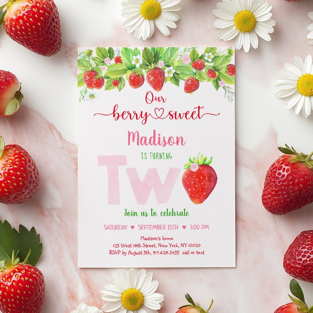 Invitation Berry fraise Sweet Floral Deuxième anniversaire (Créateur téléchargé)