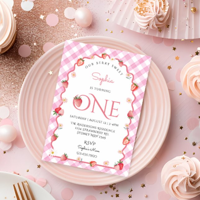Invitation Berry fraise Sweet Premier anniversaire Wavy (Créateur téléchargé)