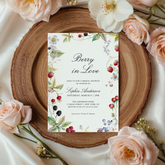 Invitation Berry In Love Fête des mariées Élégante Florale (Créateur téléchargé)